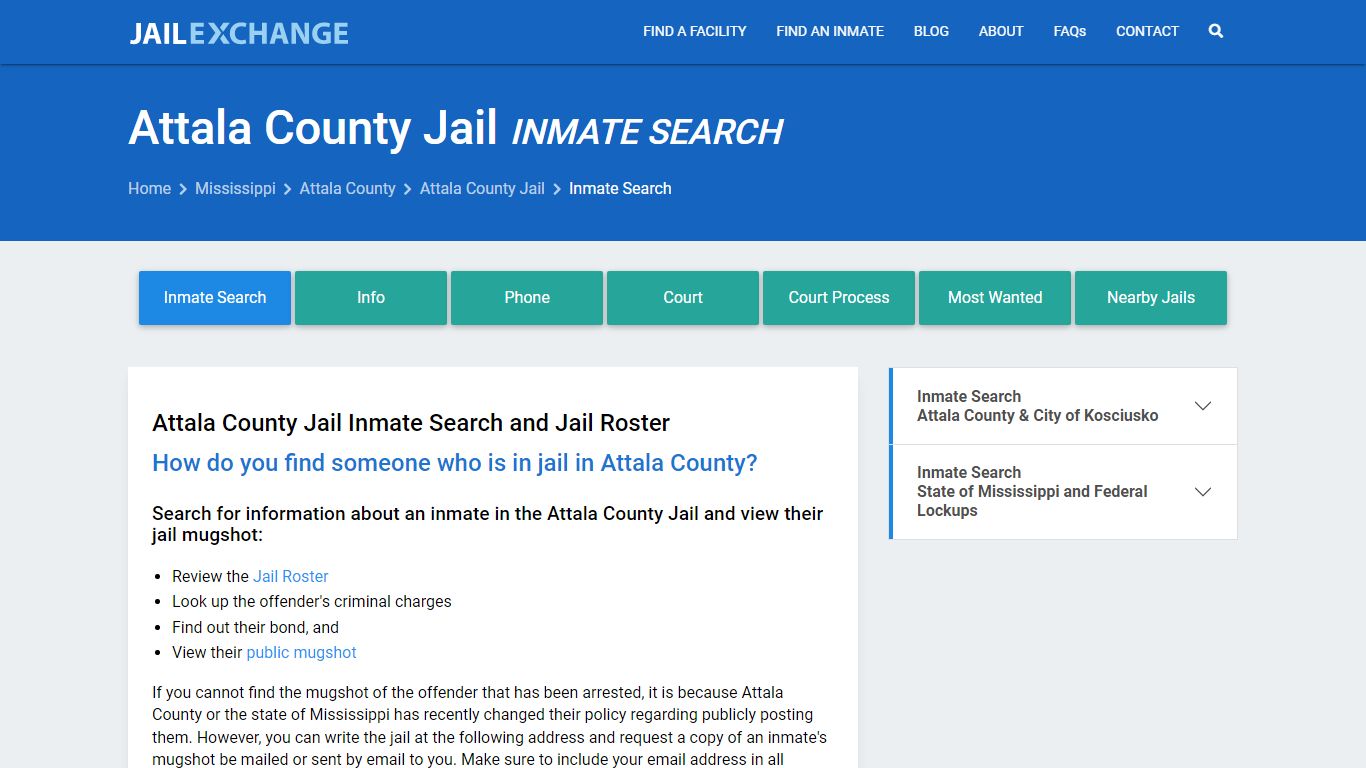 Inmate Search: Roster & Mugshots - Attala County Jail, MS