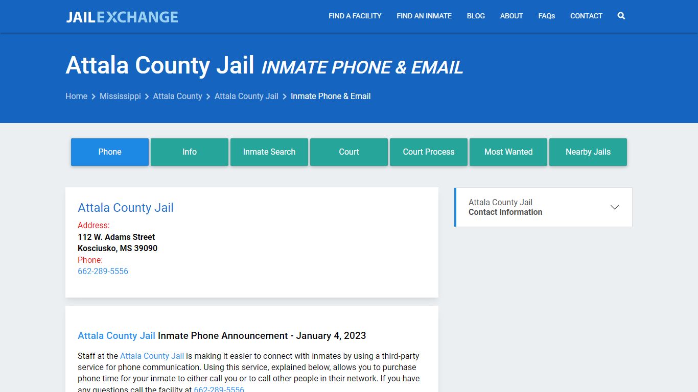 Attala County Jail Inmate Phone & Email - Jail Exchange