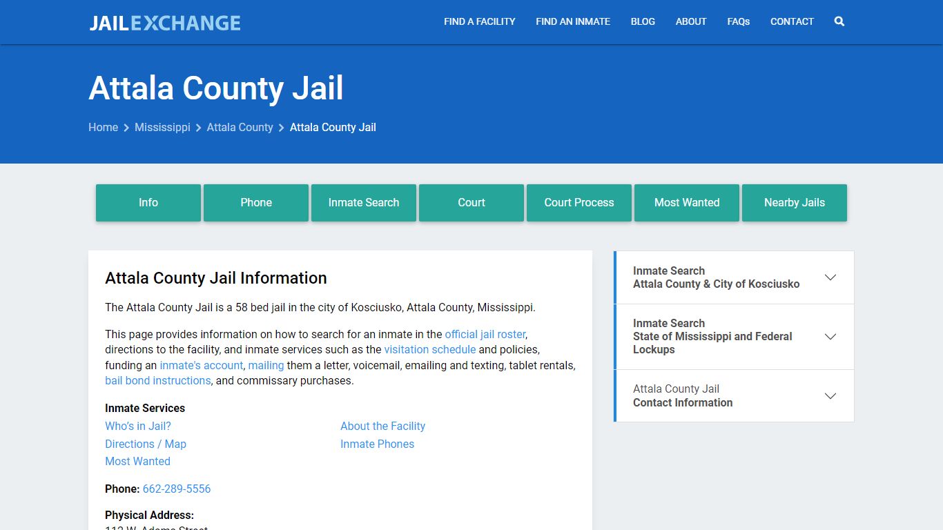 Attala County Jail, MS Inmate Search, Information